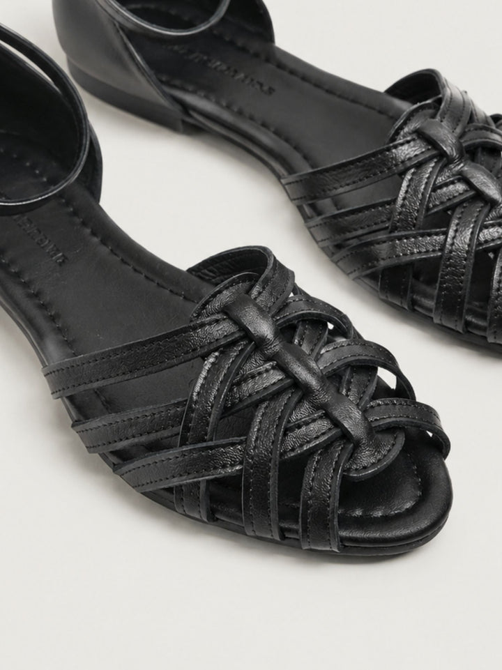 Sandalo basso intrecciato in pelle nera 240276 BLACK ANDREA MORANDO 