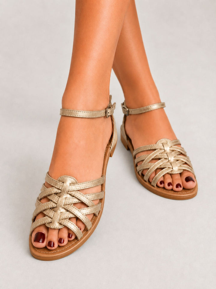 Sandalo basso intrecciato in pelle oro 240276 GOLD ANDREA MORANDO 