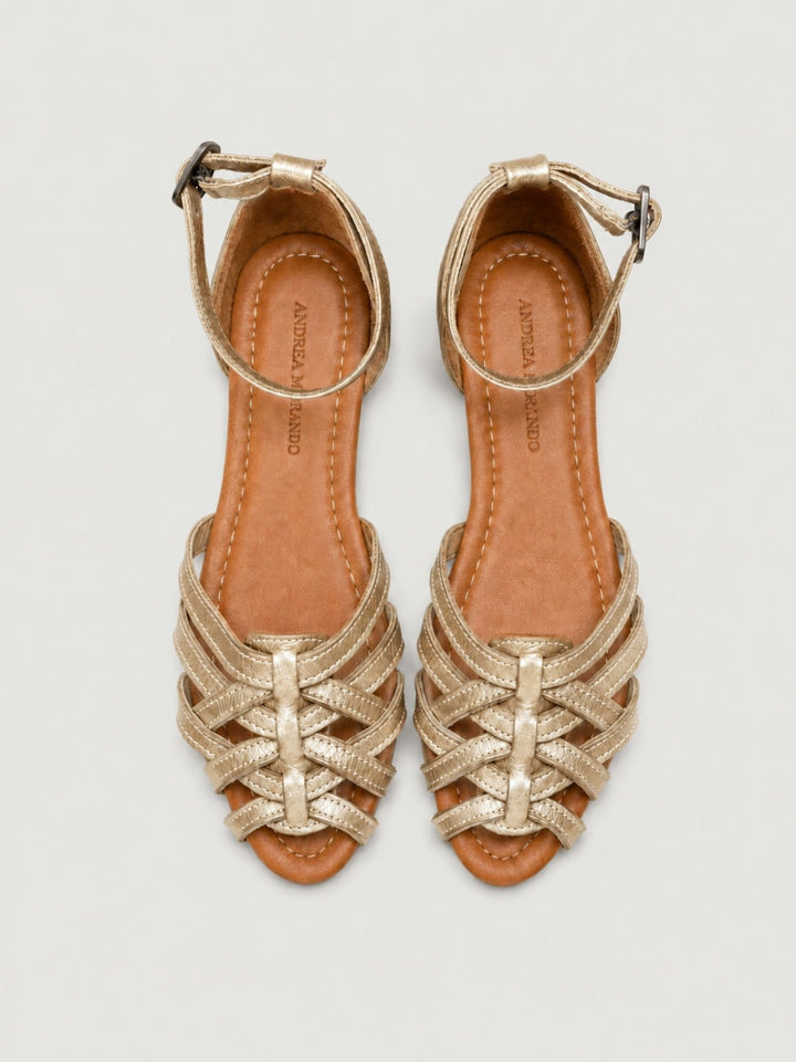 Sandalo basso intrecciato in pelle oro 240276 GOLD ANDREA MORANDO 