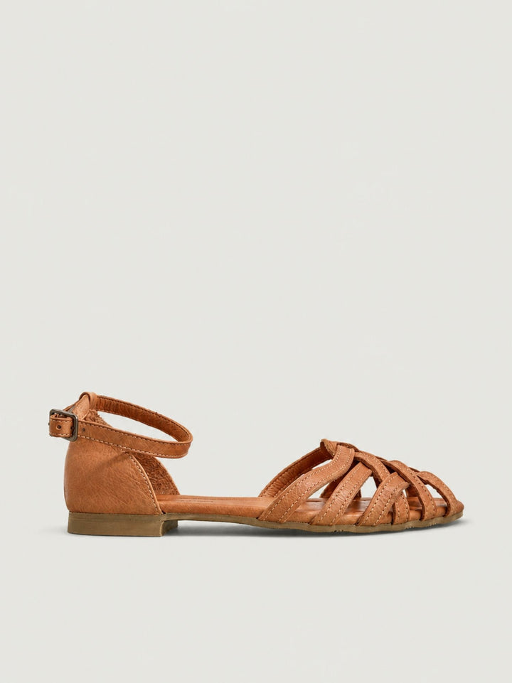 Sandalo basso intrecciato in pelle color cuoio 240276 TAN ANDREA MORANDO 