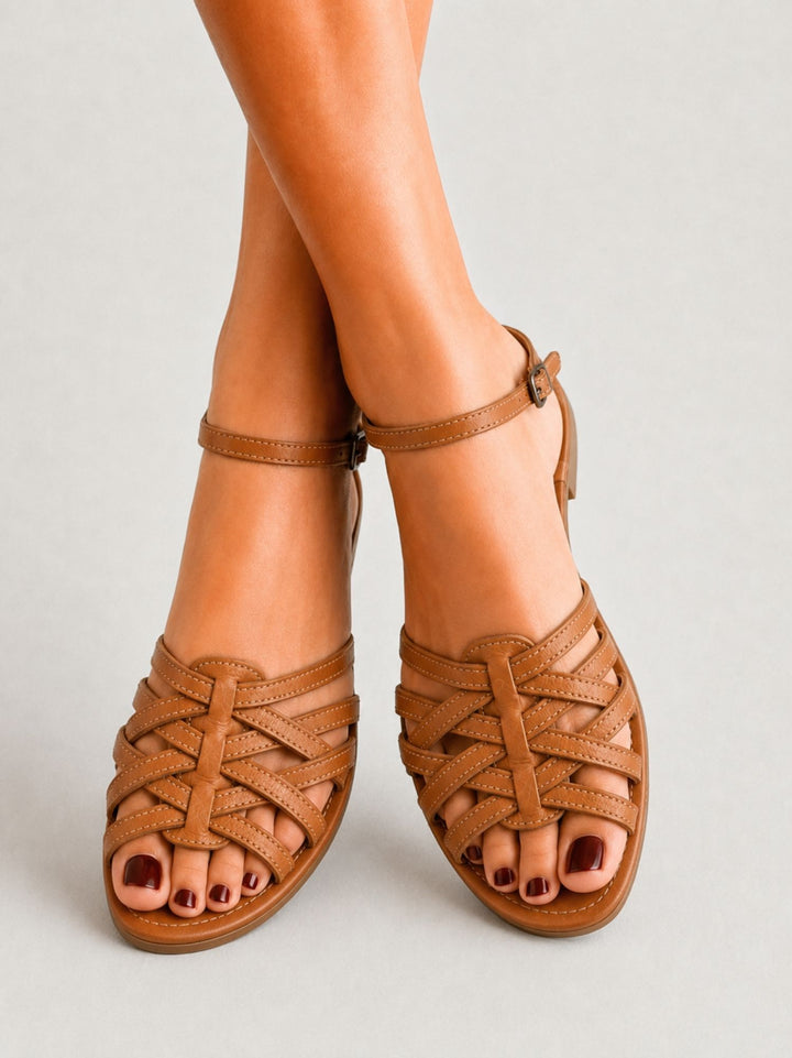 Sandalo basso intrecciato in pelle color cuoio 240276 TAN ANDREA MORANDO 