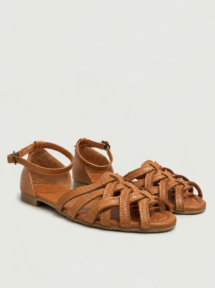 Sandalo basso intrecciato in pelle color cuoio 240276 TAN ANDREA MORANDO 