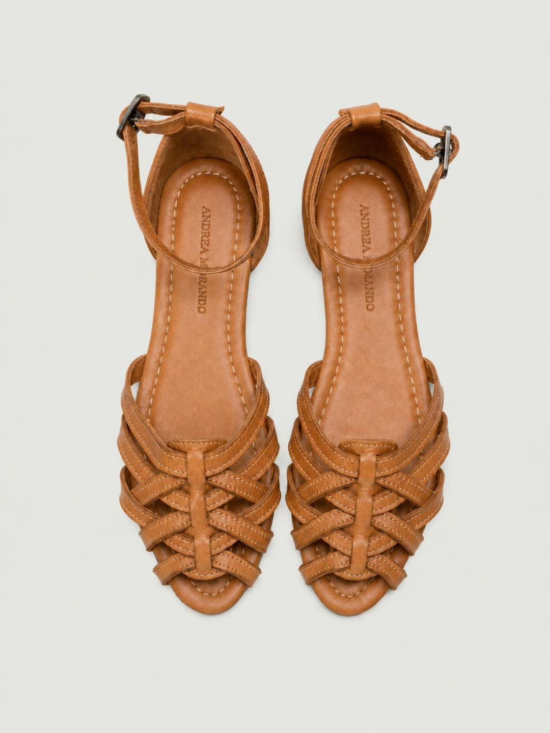 Sandalo basso intrecciato in pelle color cuoio 240276 TAN ANDREA MORANDO 