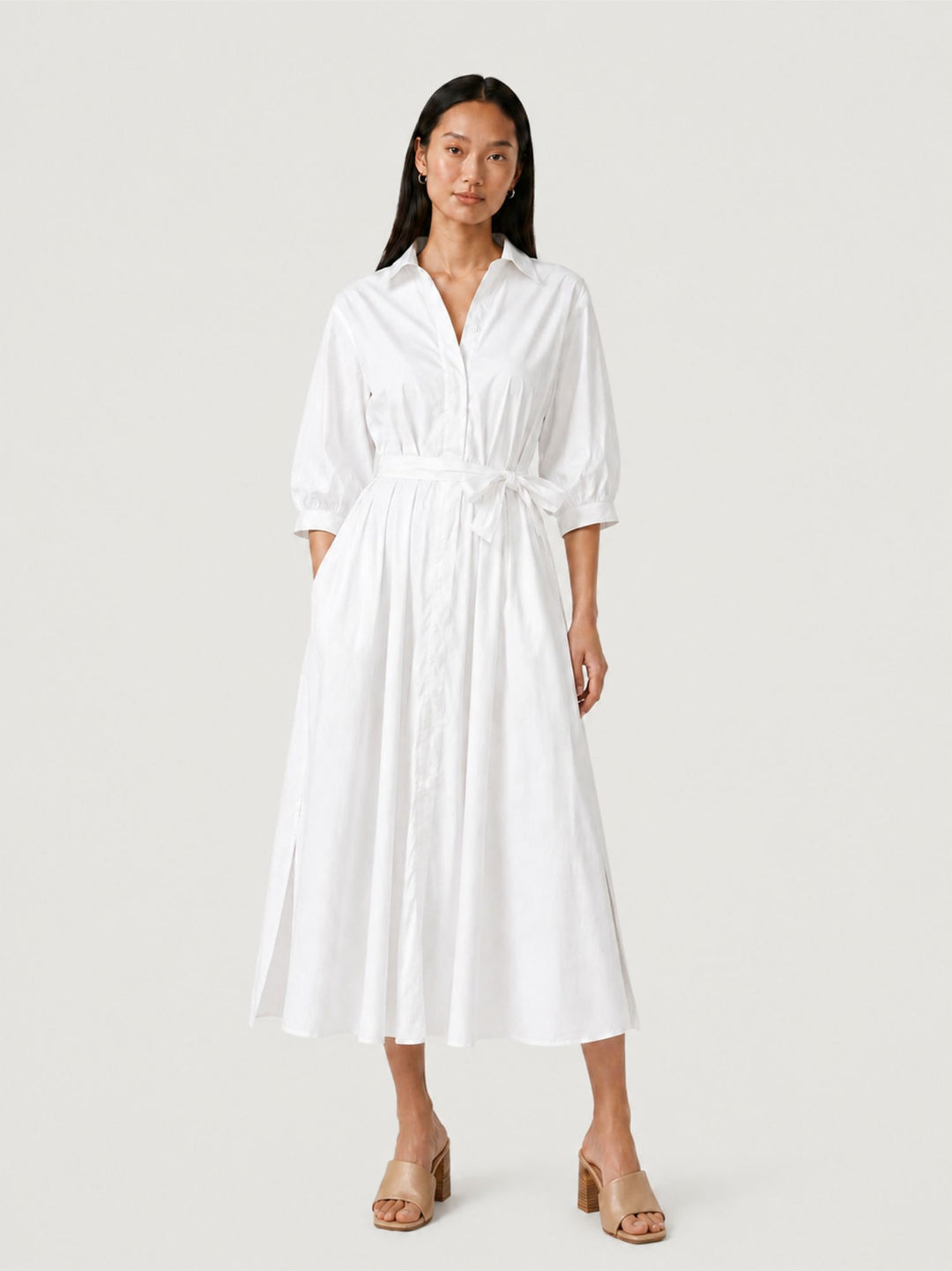 Abito chemisier in cotone bianco 6AB025344 BIANCO ANDREA MORANDO 