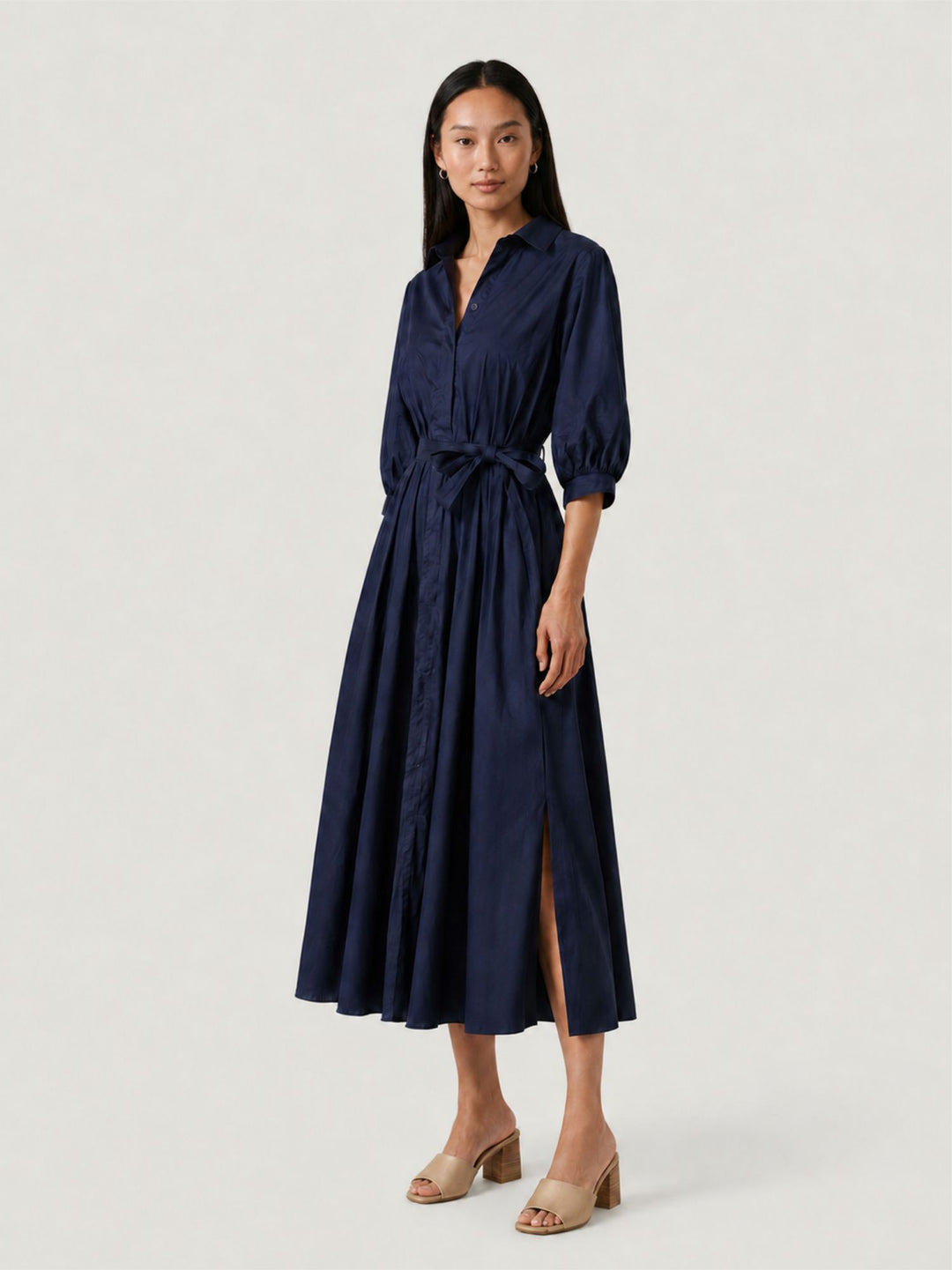 Abito chemisier in cotone navy 6AB025344 BLU ANDREA MORANDO 