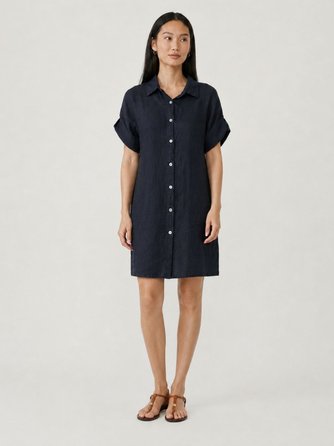 Abito camicia in lino navy 6AB0527 BLU ANDREA MORANDO 
