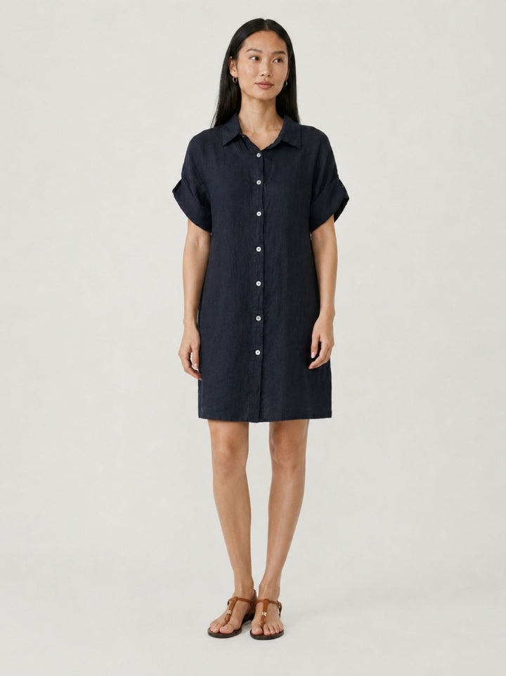 Abito camicia in lino navy 6AB0527 BLU ANDREA MORANDO 