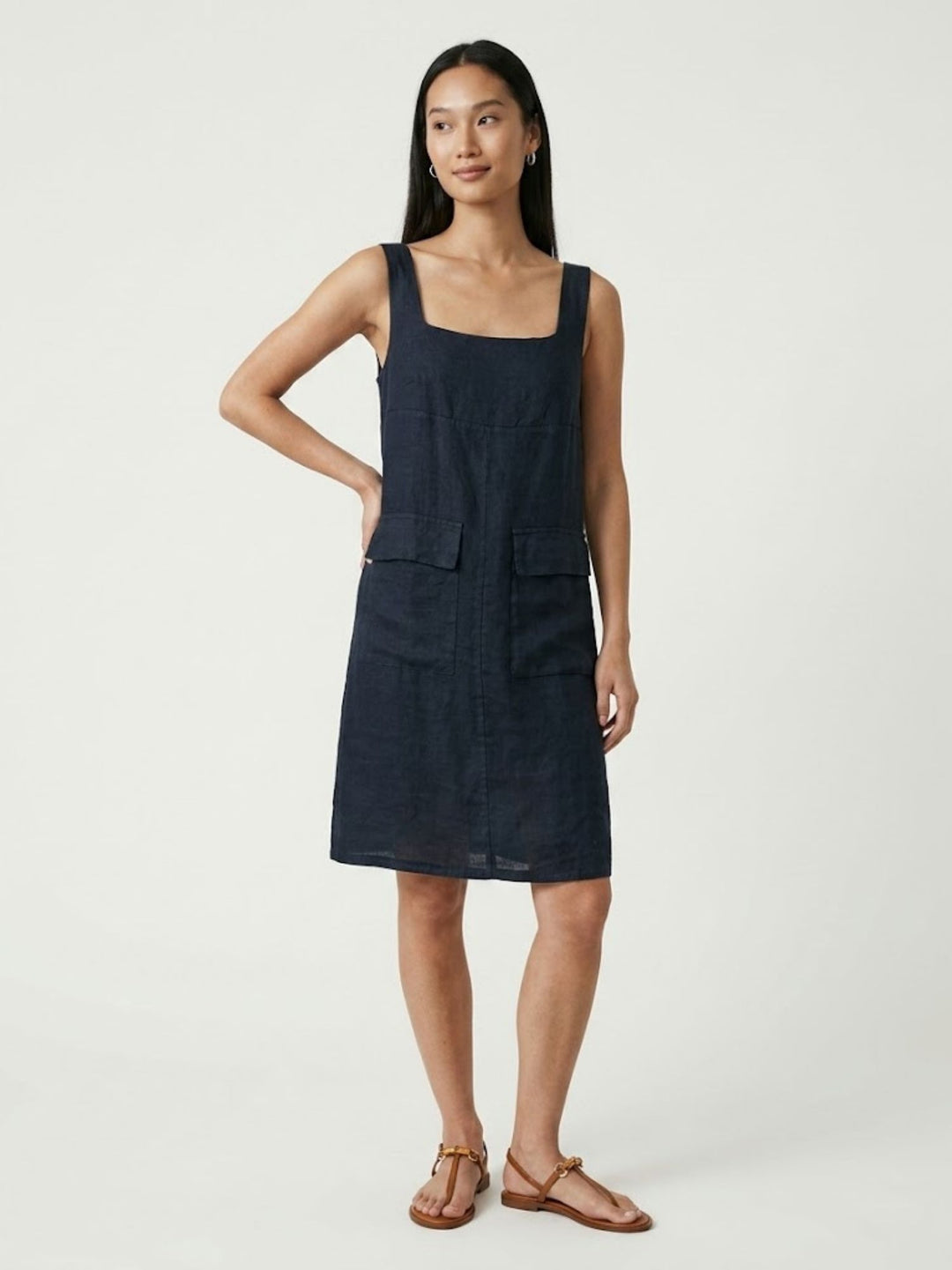 Abito smanicato in lino navy 6AB0528 BLU ANDREA MORANDO 