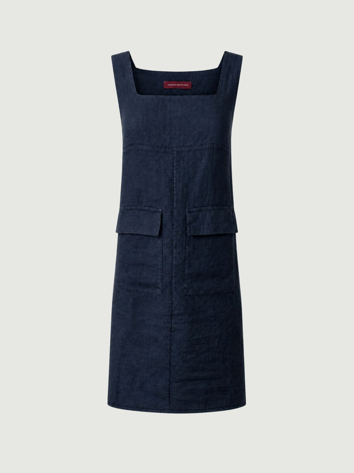 Abito smanicato in lino navy 6AB0528 BLU ANDREA MORANDO 