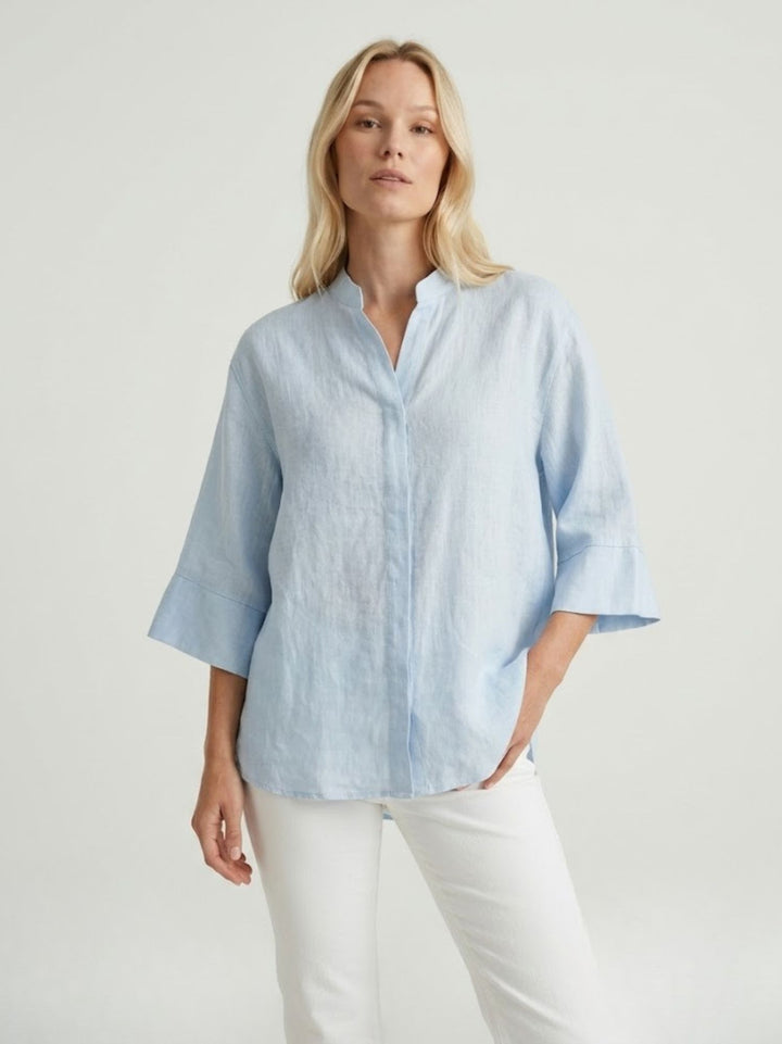Camicia coreana in lino azzurro chiaro 6CM0302 602 ANDREA MORANDO 