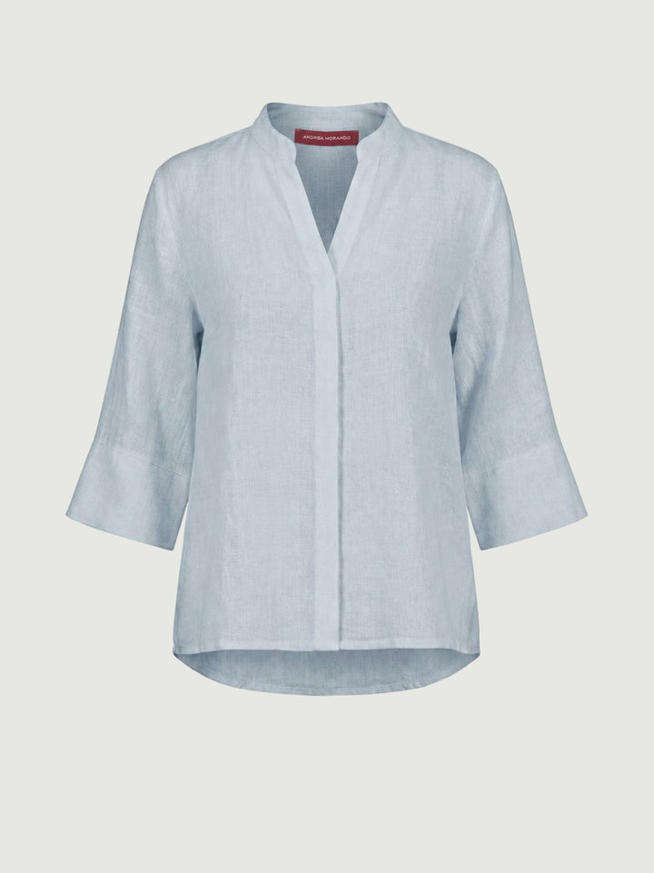 Camicia coreana in lino azzurro chiaro 6CM0302 602 ANDREA MORANDO 