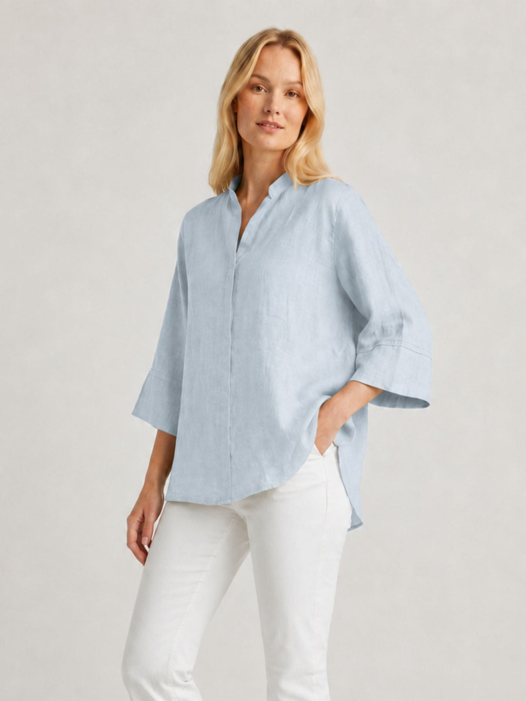 Camicia coreana in lino azzurro chiaro 6CM0302 602 ANDREA MORANDO 