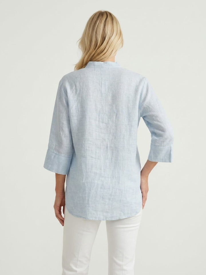Camicia coreana in lino azzurro chiaro 6CM0302 602 ANDREA MORANDO 