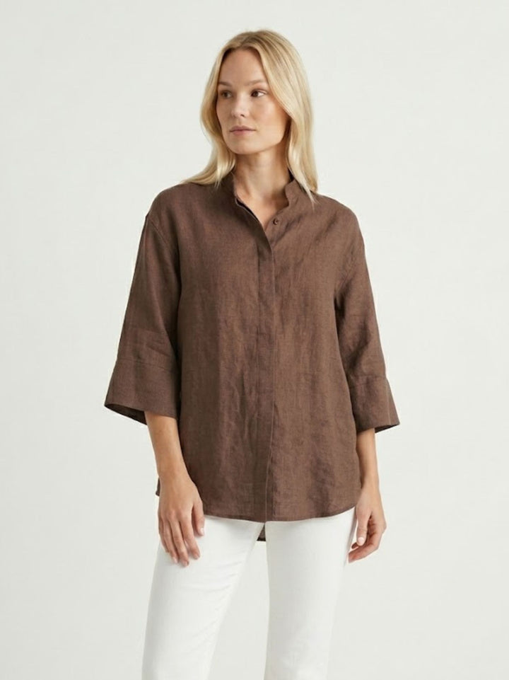 Camicia coreana in lino testa di moro 6CM0302 609 ANDREA MORANDO 