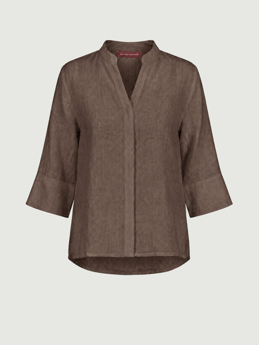 Camicia coreana in lino testa di moro 6CM0302 609 ANDREA MORANDO 