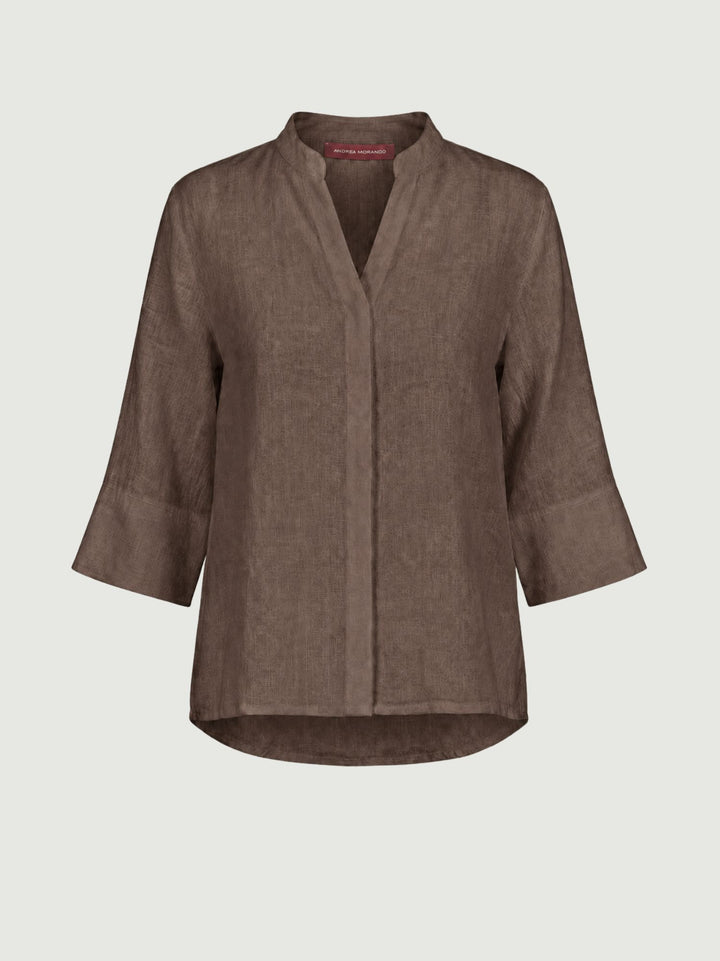 Camicia coreana in lino testa di moro 6CM0302 609 ANDREA MORANDO 