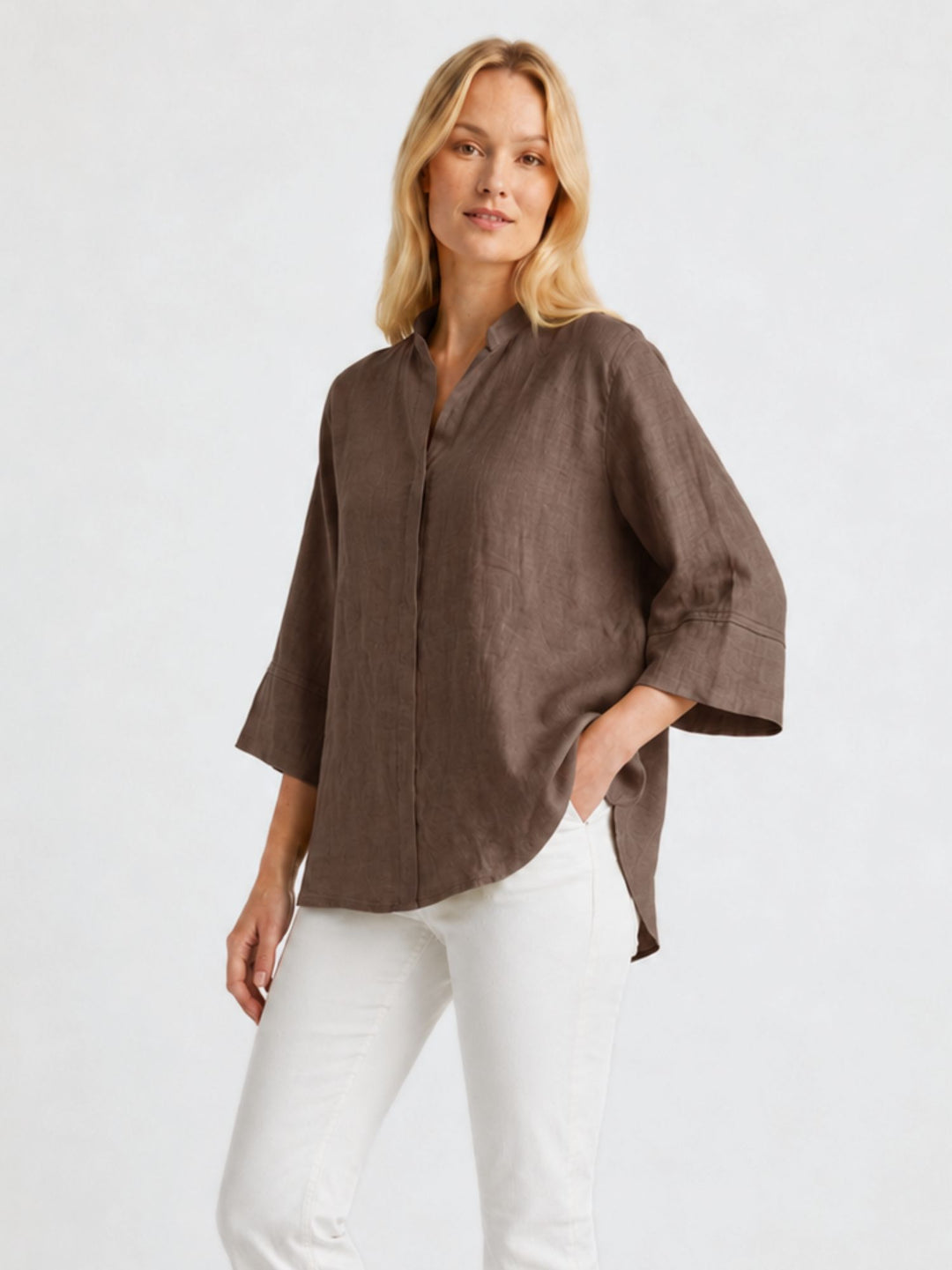 Camicia coreana in lino testa di moro 6CM0302 609 ANDREA MORANDO 