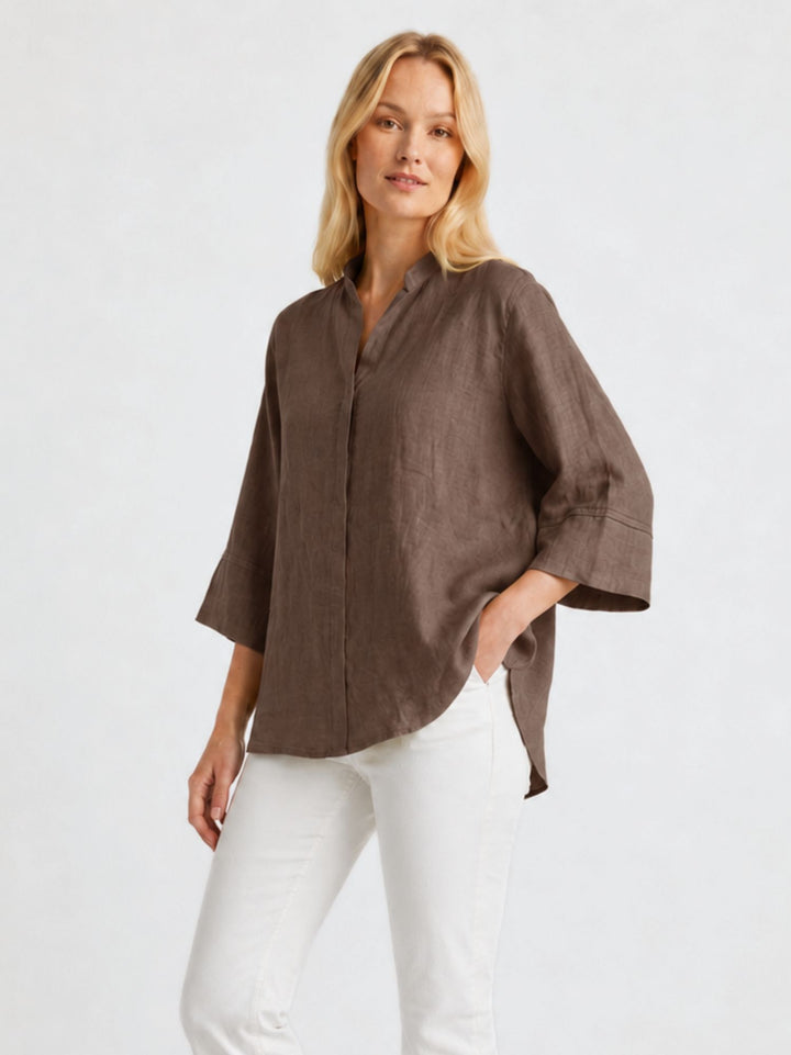 Camicia coreana in lino testa di moro 6CM0302 609 ANDREA MORANDO 