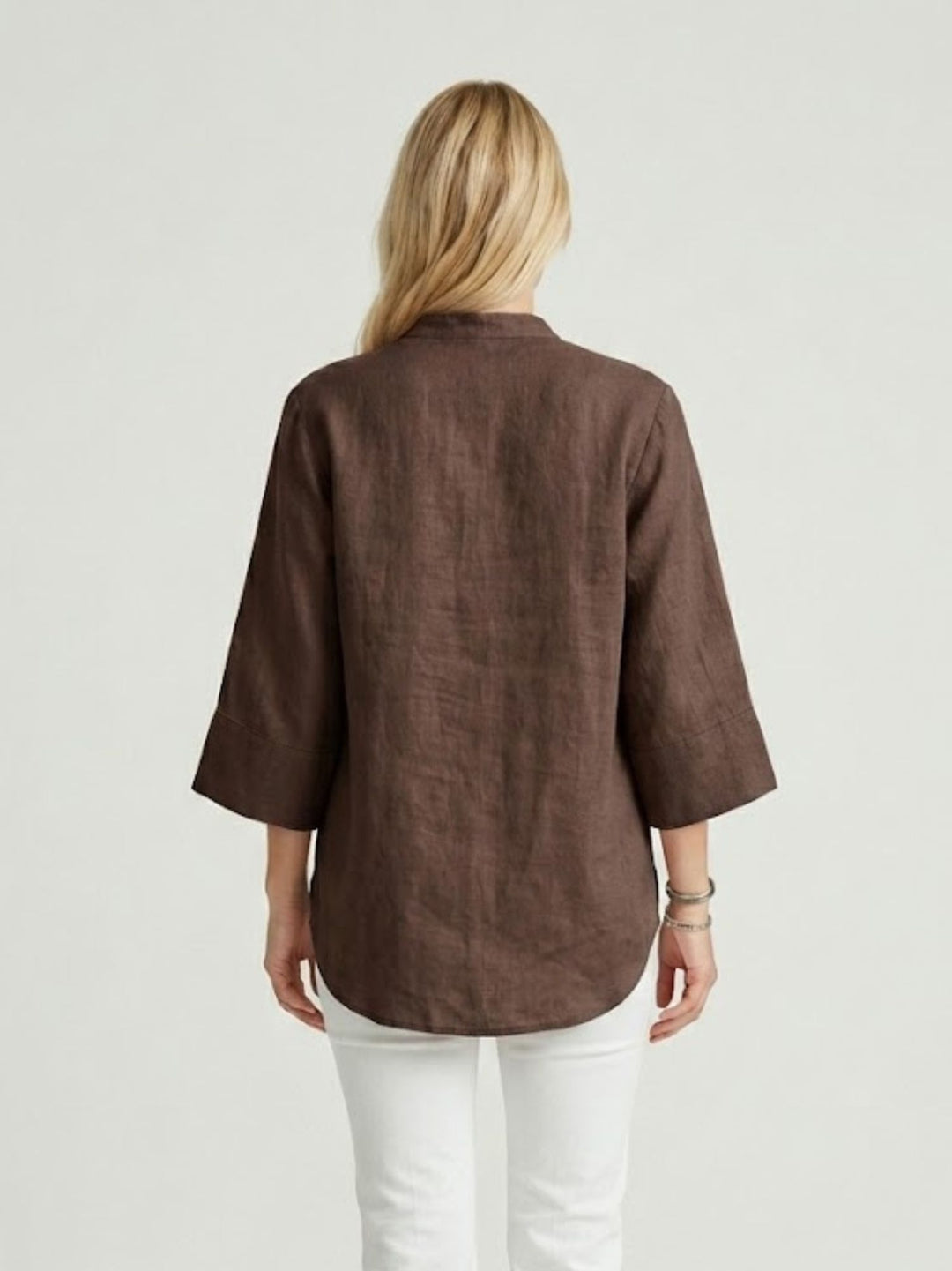 Camicia coreana in lino testa di moro 6CM0302 609 ANDREA MORANDO 