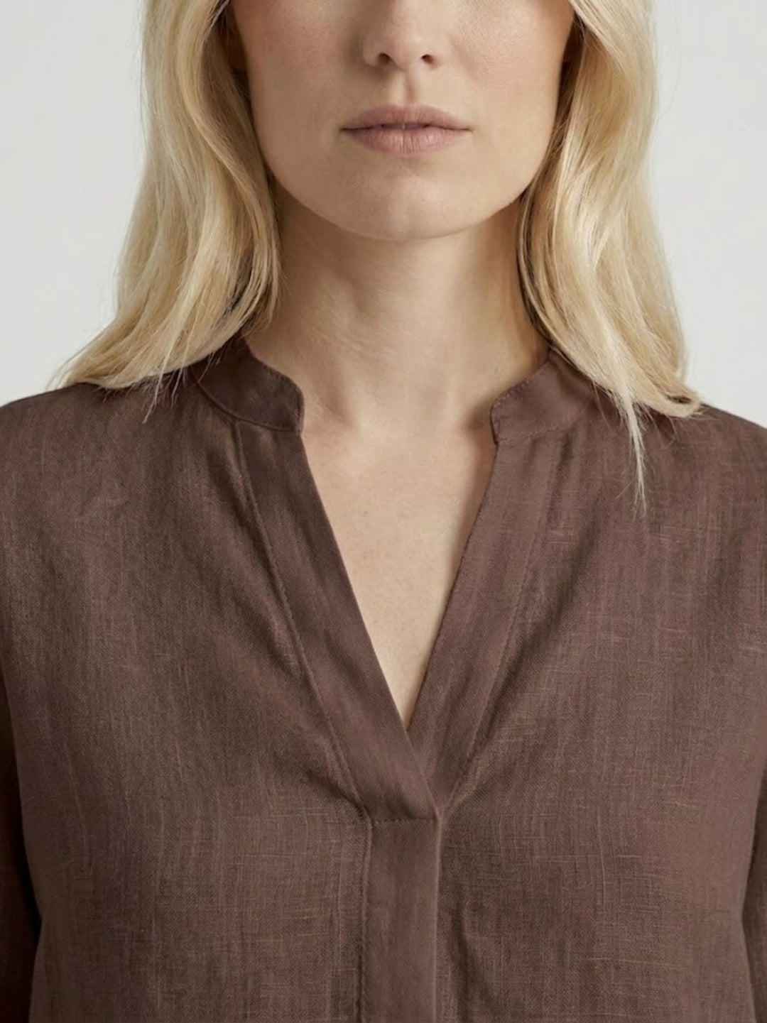 Camicia coreana in lino testa di moro 6CM0302 609 ANDREA MORANDO 