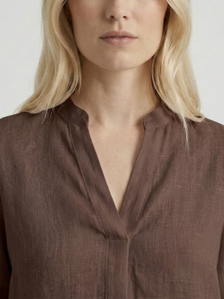 Camicia coreana in lino testa di moro 6CM0302 609 ANDREA MORANDO 