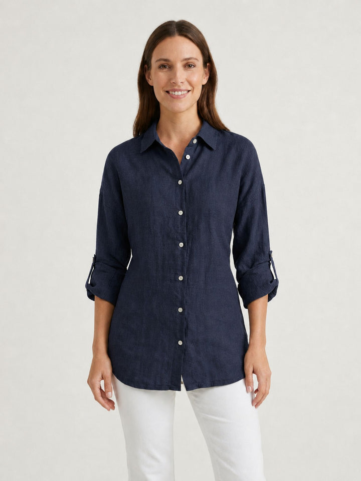 Camicia in lino navy 6CM0552 BLU ANDREA MORANDO 