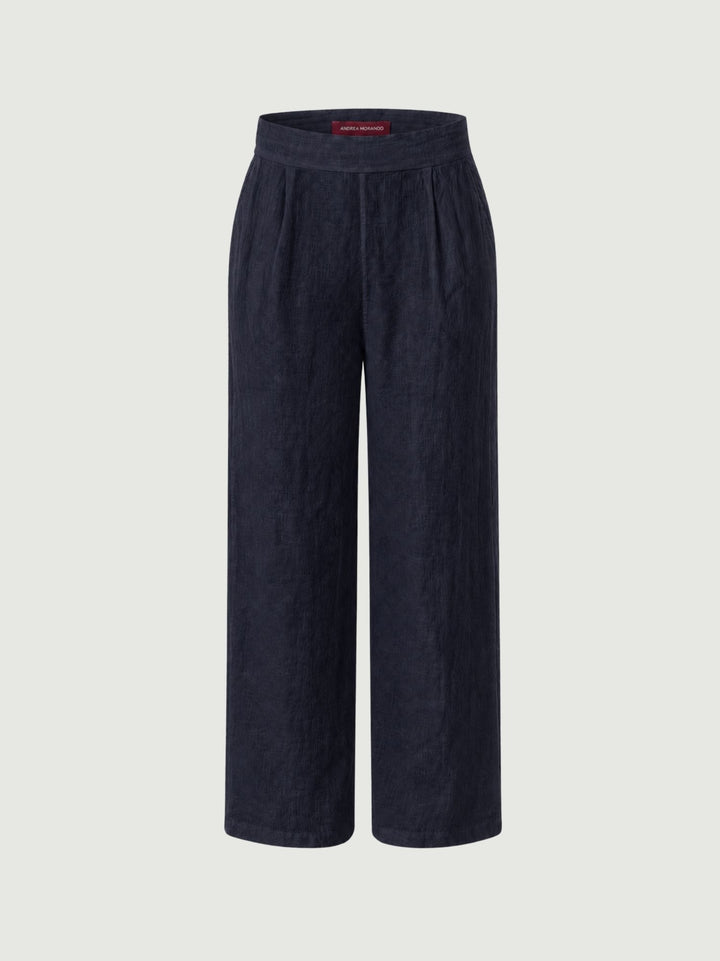 Pantalone con pences in lino navy 6PT02359 BLU ANDREA MORANDO 