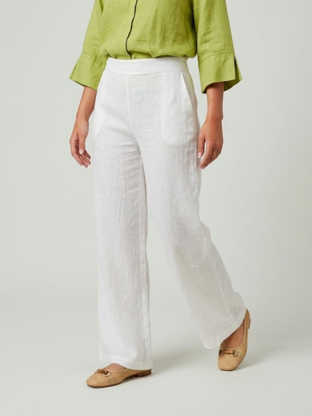 Pantalone wide leg in lino bianco 6PT0527 BIANCO ANDREA MORANDO 