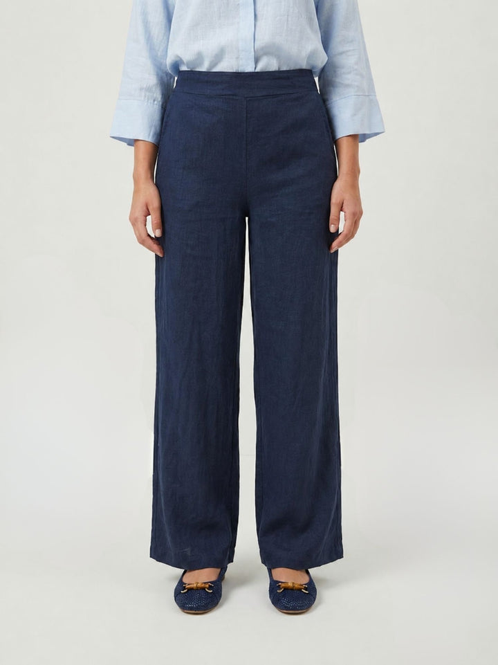 Pantalone wide leg in lino navy 6PT0527 BLU ANDREA MORANDO 