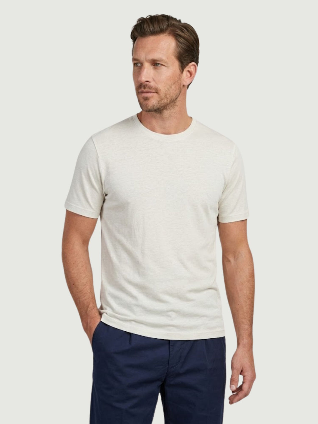 T-shirt girocollo in misto lino bianca 6TS035875U WHITE ANDREA MORANDO 