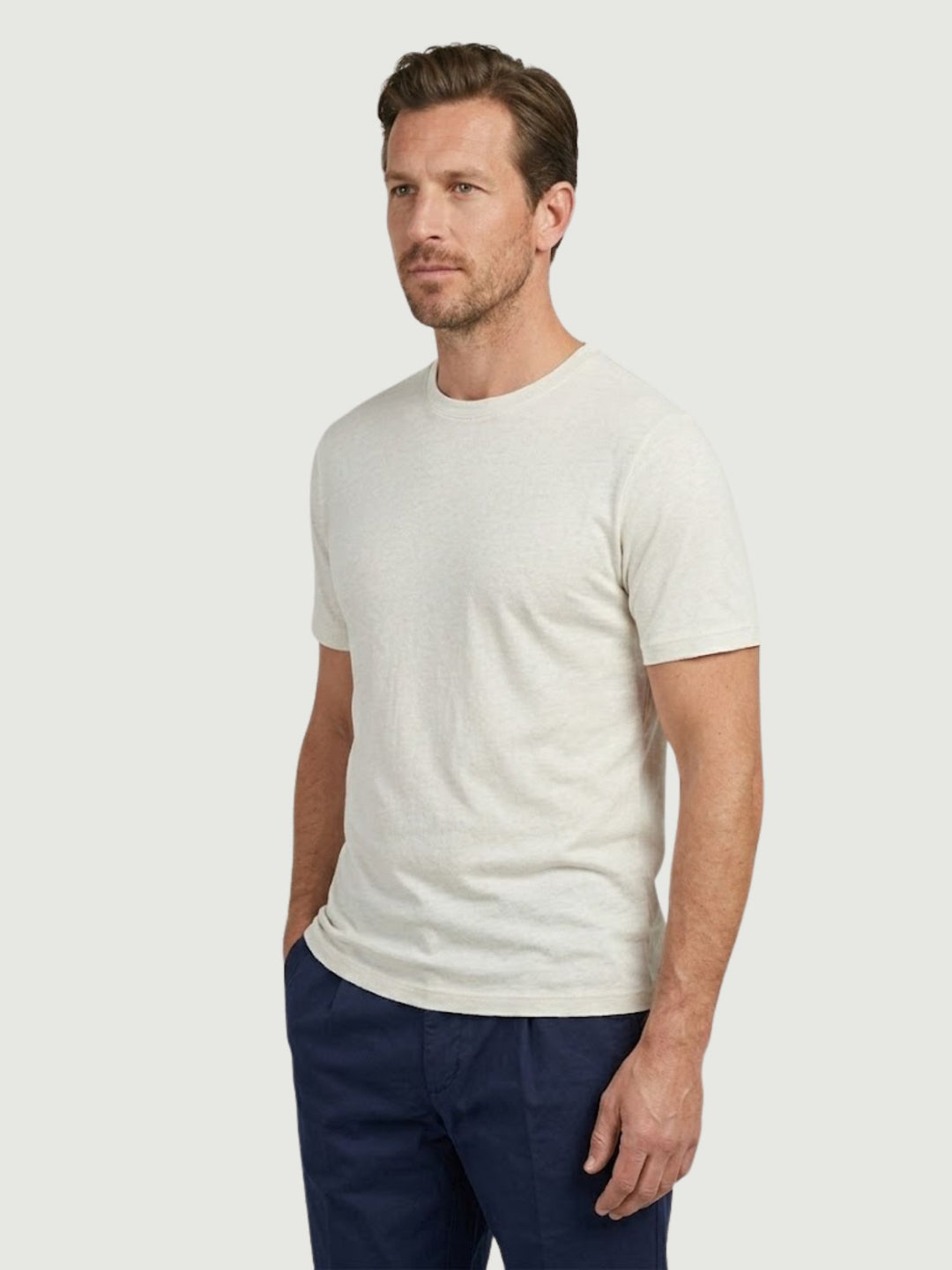 T-shirt girocollo in misto lino bianca 6TS035875U WHITE ANDREA MORANDO 