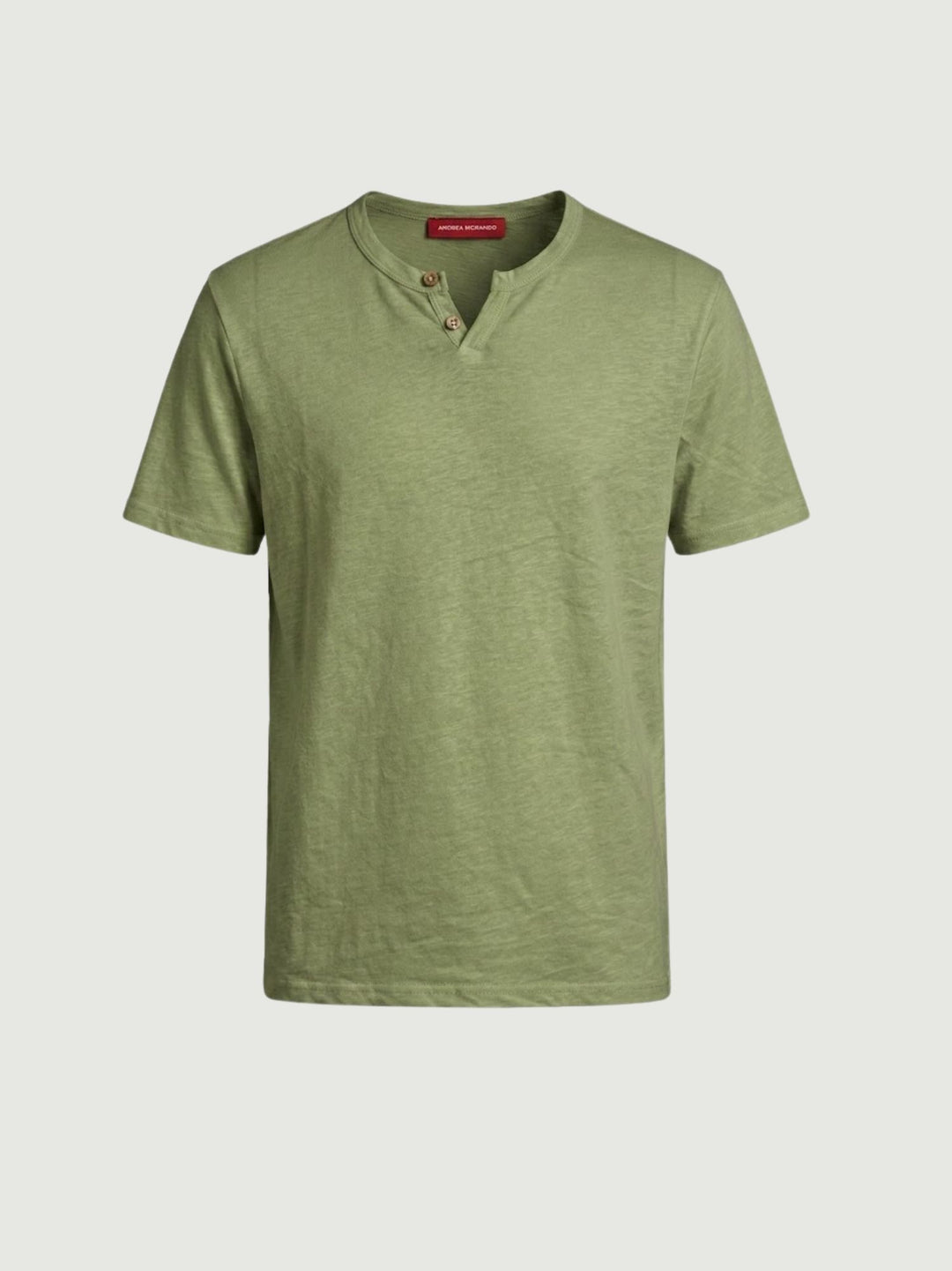 T-shirt scollo serafino in misto lino verde oliva 6TS0358 ARMY ANDREA MORANDO 