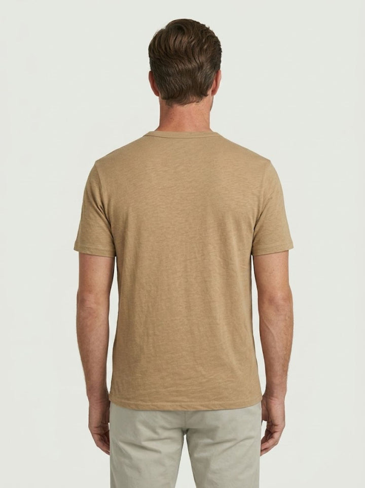 T-shirt collo serafino in misto lino color cammello 6TS0358 FANGO ANDREA MORANDO 