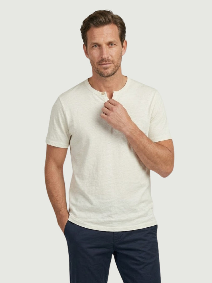 T-shirt collo serafino in misto lino bianca 6TS0358 WHITE ANDREA MORANDO 