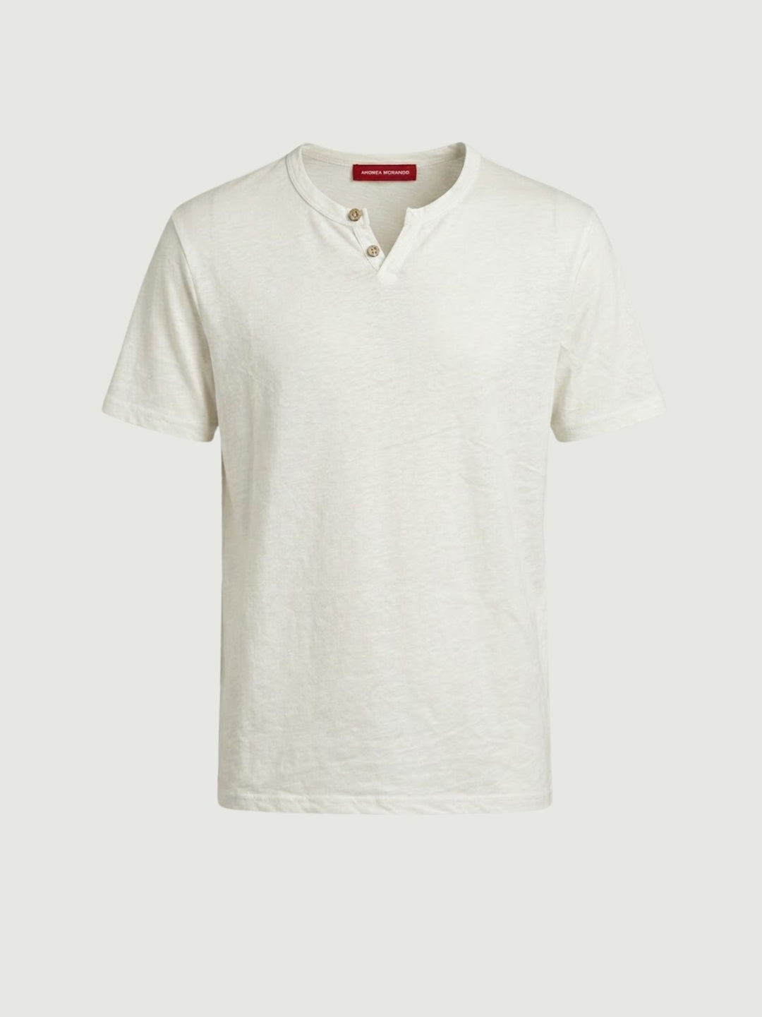T-shirt collo serafino in misto lino bianca 6TS0358 WHITE ANDREA MORANDO 