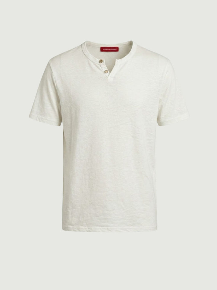 T-shirt collo serafino in misto lino bianca 6TS0358 WHITE ANDREA MORANDO 