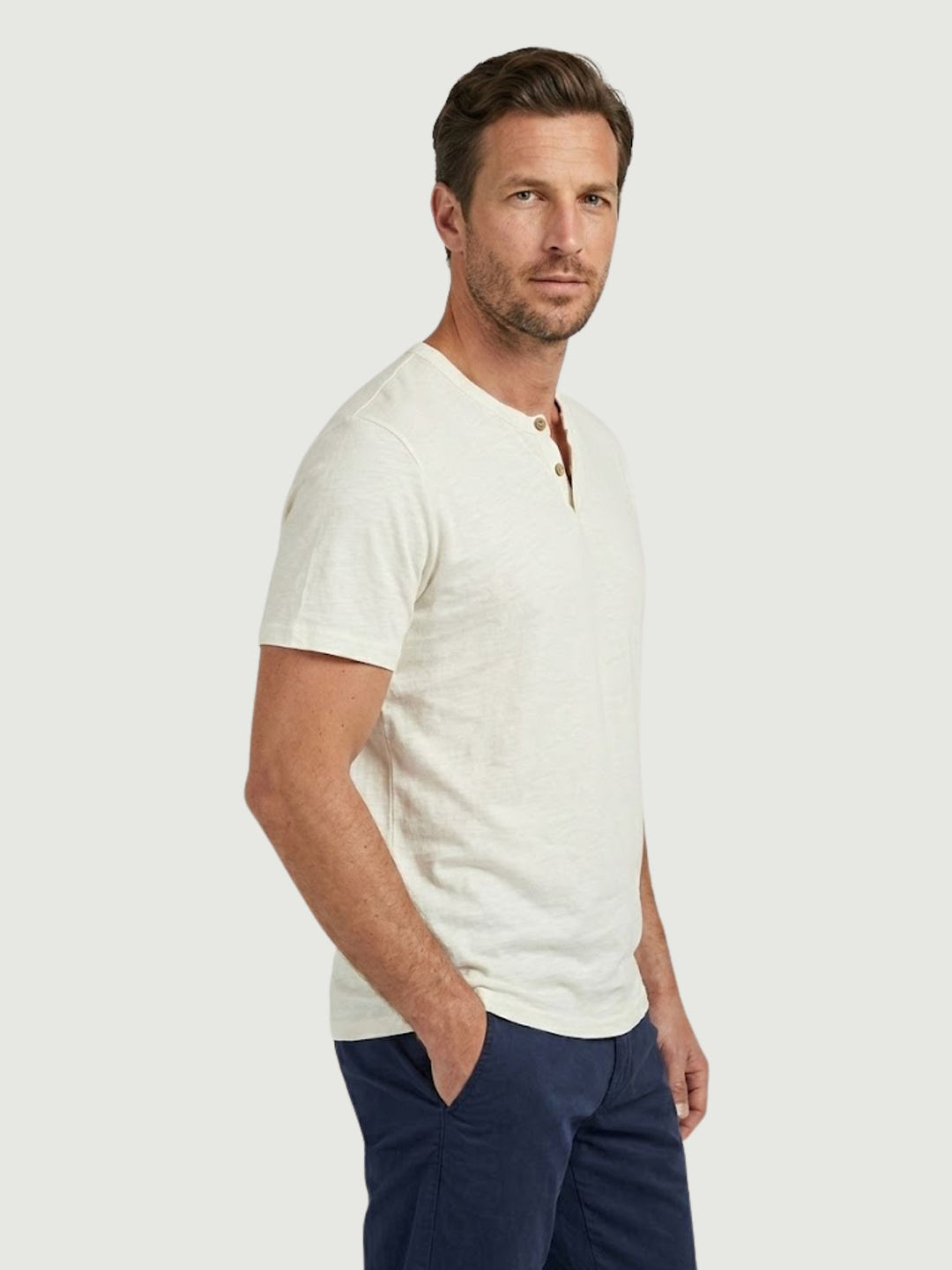 T-shirt collo serafino in misto lino bianca 6TS0358 WHITE ANDREA MORANDO 