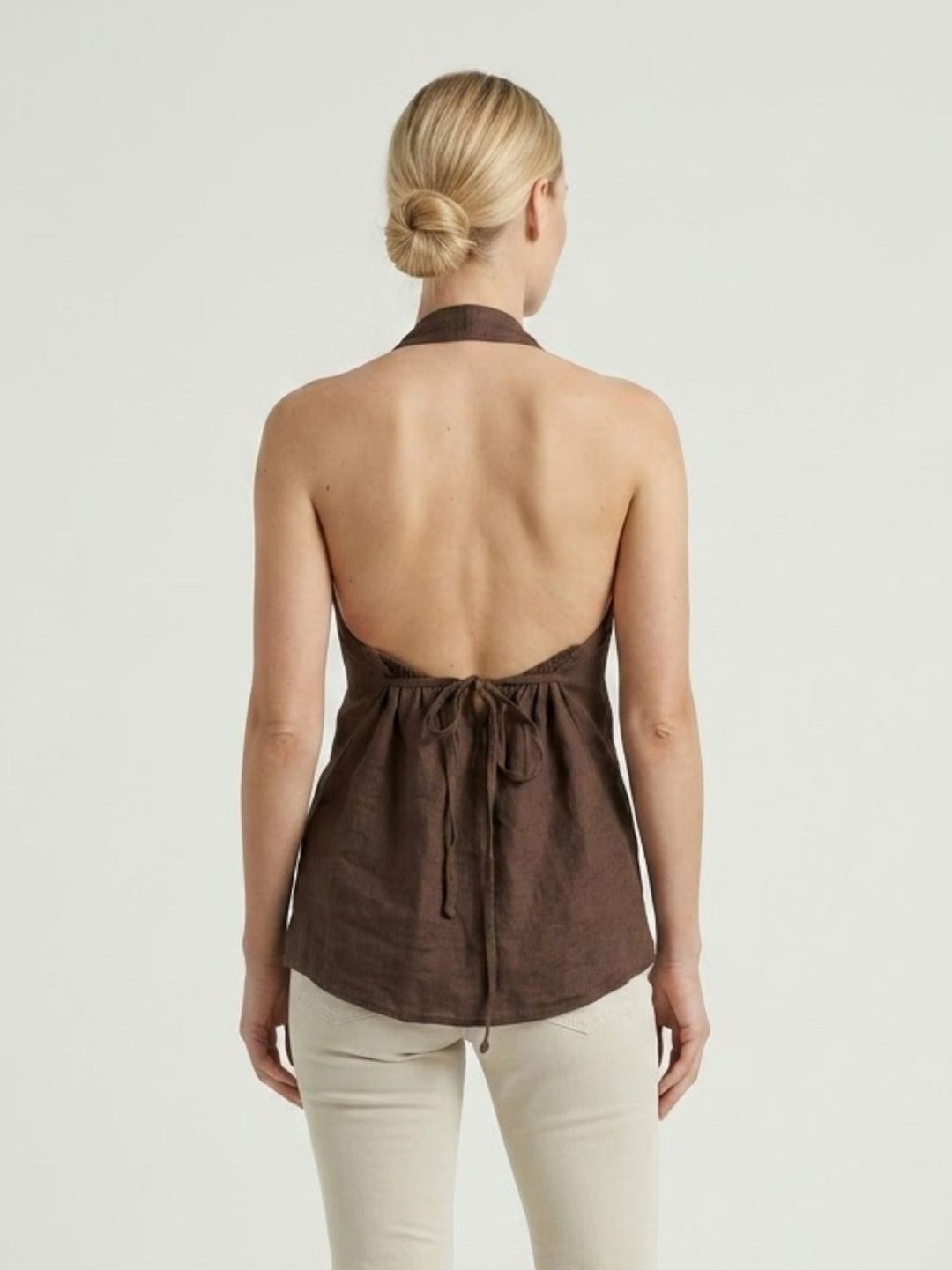 Top con scollo a V in lino testa di moro 6TS0527 MORO ANDREA MORANDO 