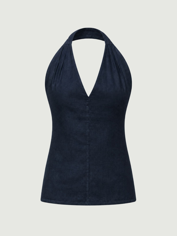 Top con scollo a V in lino navy 6TS0527 NAVY ANDREA MORANDO 