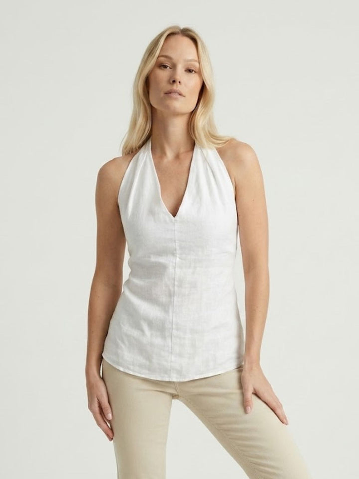 Top con scollo a V in lino bianco 6TS0527 WHITE ANDREA MORANDO 