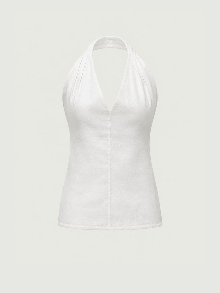 Top con scollo a V in lino bianco 6TS0527 WHITE ANDREA MORANDO 