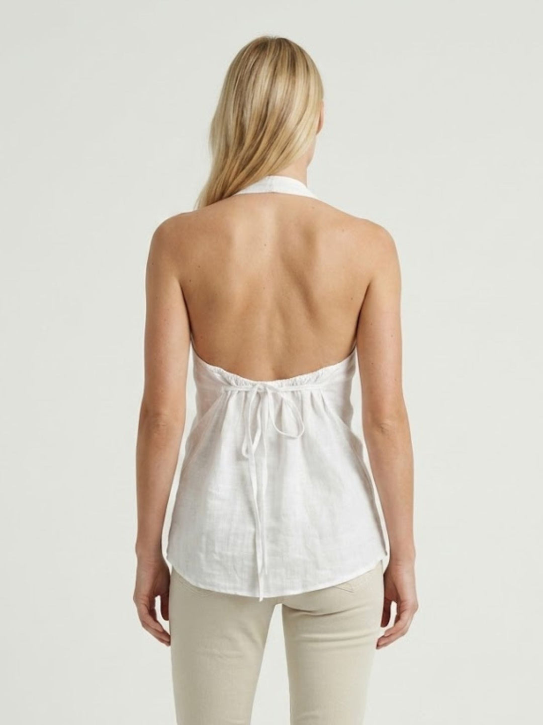 Top con scollo a V in lino bianco 6TS0527 WHITE ANDREA MORANDO 