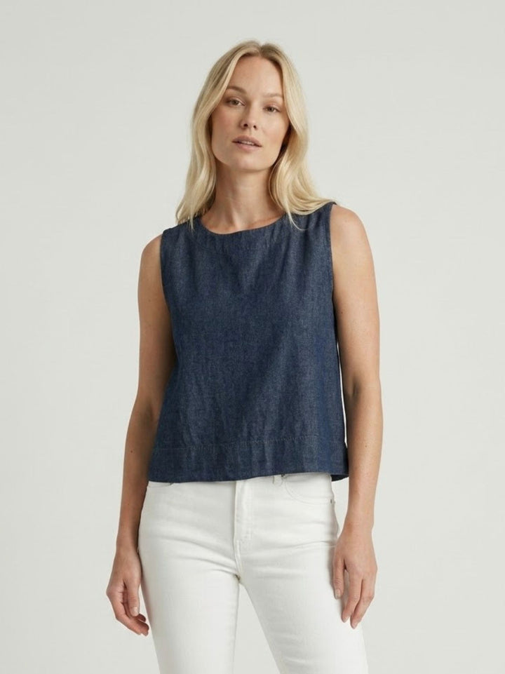 Top smanicato in lino chambray 6TS0551 DENIM ANDREA MORANDO 