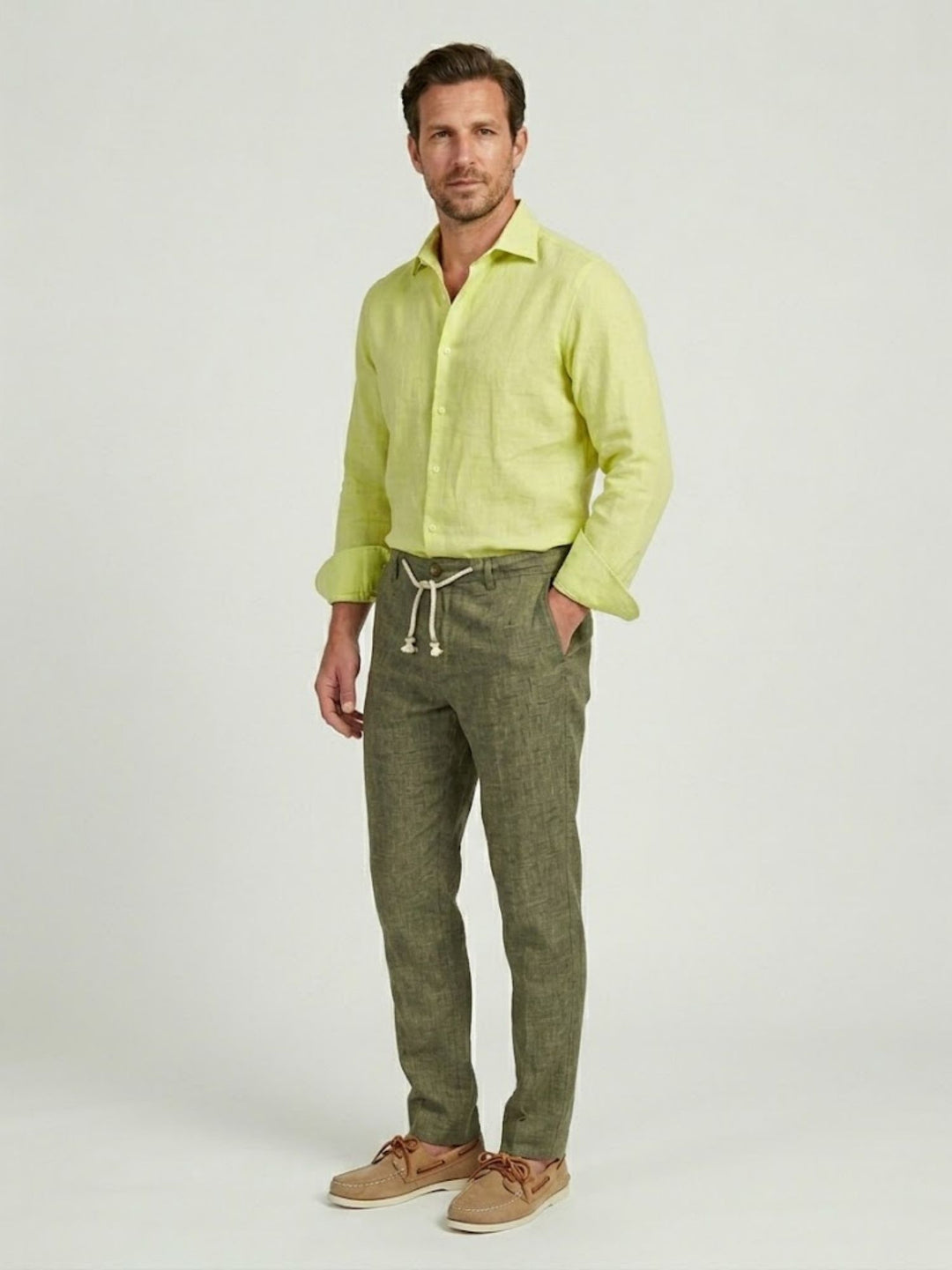 Pantalone in cotone con coulisse fiammato verde militare PTN00622 ARMY ANDREA MORANDO 