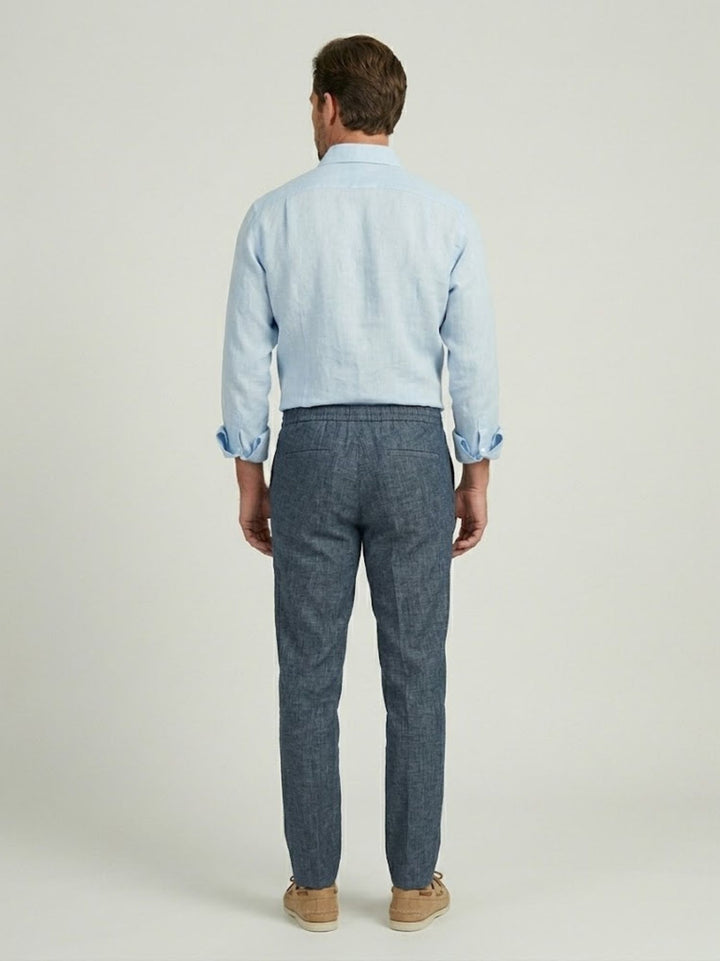 Pantalone in cotone con coulisse fiammato navy PTN00622 NAVY ANDREA MORANDO 