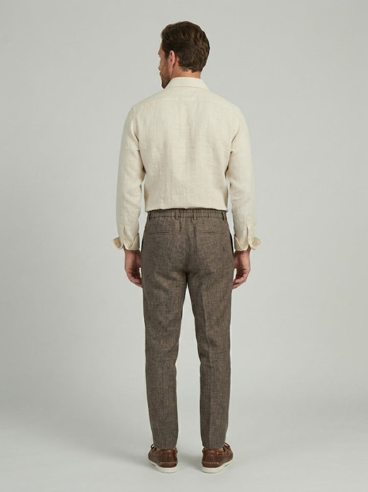 Pantalone in cotone con coulisse fiammato tabacco PTN00622 TABACCO ANDREA MORANDO 