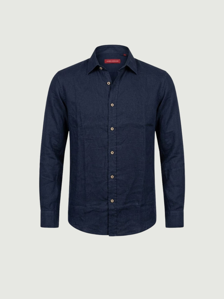 Camicia in lino navy con bottoni sughero SLE112U NAVY ANDREA MORANDO 