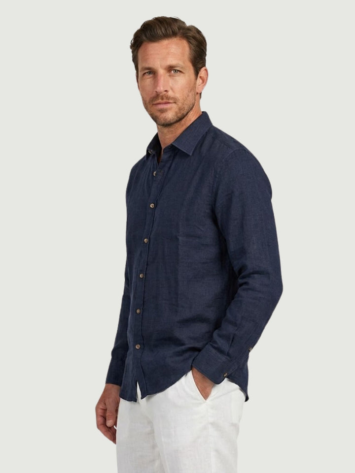 Camicia in lino navy con bottoni sughero SLE112U NAVY ANDREA MORANDO 