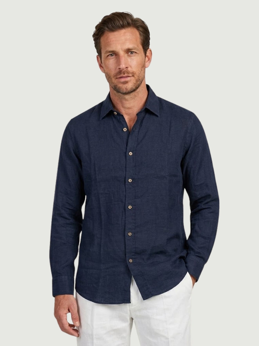 Camicia in lino navy con bottoni sughero SLE112U NAVY ANDREA MORANDO 