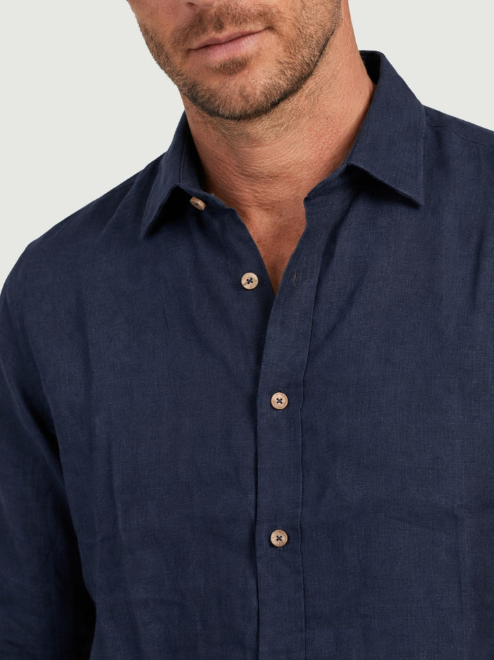 Camicia in lino navy con bottoni sughero SLE112U NAVY ANDREA MORANDO 